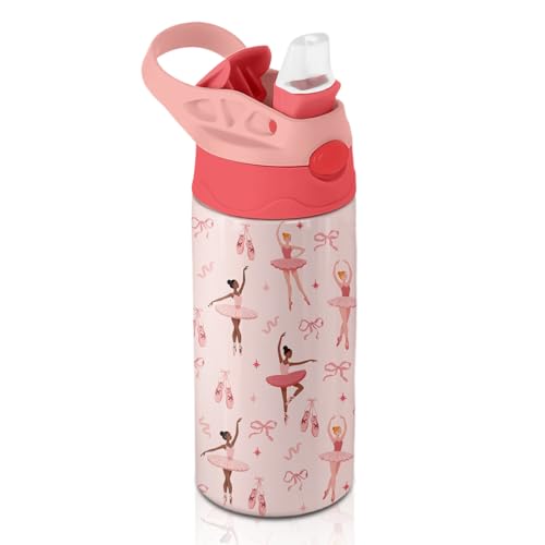 12oz Ballet Kids Water Bottle, Ballerina Water Bottle for School, Pink Kids Insulated Bottles with Straw & Handle, Leak-Proof, BPA-free, Straw Lid, Stainless Steel for Travel Gift Cup for Girls - color: Ballet