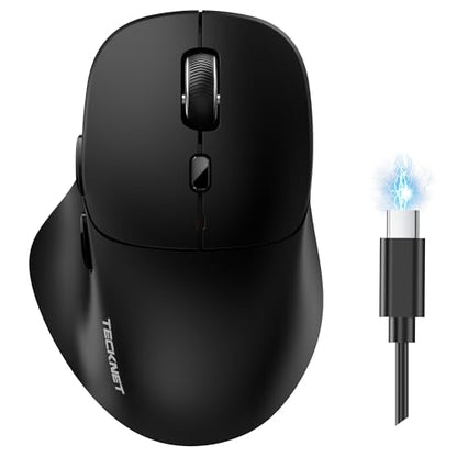 TECKNET Wireless Mouse Bluetooth 5.0/3.0 & 2.4G Rechargeable, Silent Clicks, Adjustable 4800 DPI, 6 Buttons, Ergonomic Design, Bluetooth Mouse for Laptop, Computer, ipad - color: Black