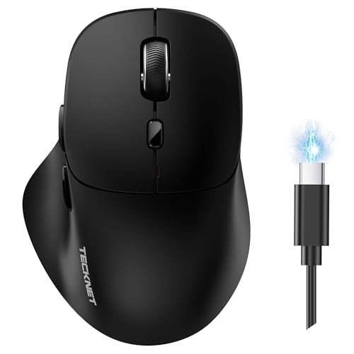 TECKNET Wireless Mouse Bluetooth 5.0/3.0 & 2.4G Rechargeable, Silent Clicks, Adjustable 4800 DPI, 6 Buttons, Ergonomic Design, Bluetooth Mouse for Laptop, Computer, ipad - color: Black