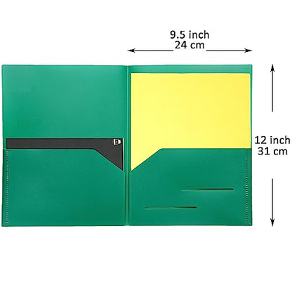 Youngever 6 Pack Heavy Duty Plastic Two Pocket Folders, Heavy Duty Plastic 2 Pocket Folder (Green) - color: Green