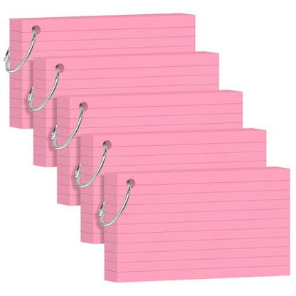 Pink Index Cards 3x5 Inch Lined Flash Cards with Ring Heavyweight Flashcards Note Cards for Studying School Supplies College, 200 Count - color: Pink, size: 3x5