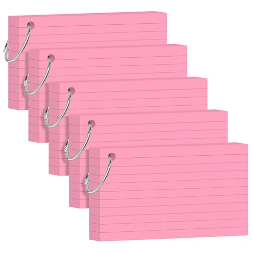 Pink Index Cards 3x5 Inch Lined Flash Cards with Ring Heavyweight Flashcards Note Cards for Studying School Supplies College, 200 Count - color: Pink, size: 3x5