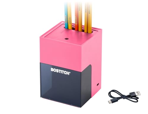 Bostitch Konnect Rechargeable Pencil Sharpener (USB-C), Auto-Stop Helical Cutter, Portable Electric Sharpener for No.2/Colored Pencils, Home, Office, Classroom, Pink - color: Pink, style: Executive