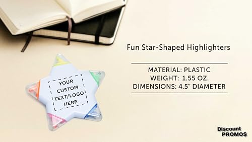 DISCOUNT PROMOS Custom Highlighters Set of 10/50/100, Personalized Bulk Pack Durable Chisel Tip Textbook Highlighters Handy and Easy to Store - Star - color: White - Star