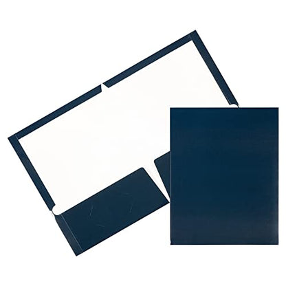 JAM PAPER Laminated Two Pocket Glossy School Folders - Letter Size - High Gloss Navy Blue - 6/Pack - color: Navy Blue, size: Pack of 6 Folders