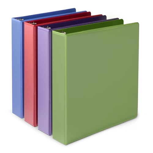 Amazon Basics 3 Ring 1.5 inch Binders with Round Metal Rings, Holds 275 Sheets, Assorted Colors, 4-Pack - size: 1.5"