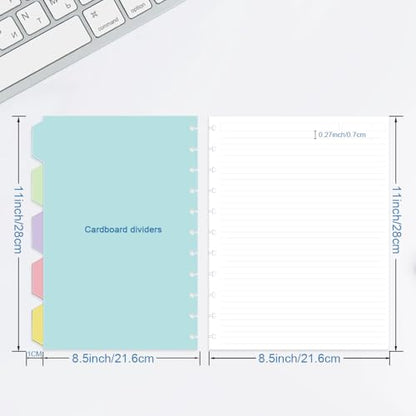 Letter Size Lined Paper for A4 Binder - 100 Sheets/200 Pages,11 Disc Discbound Loose Leaf Paper Line Refills, 5 Sheets Dividers, 8.5" x 11",College ruled
