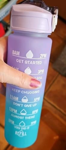 Motivational Drinking Water Bottle with Time Marker & Stickers – 900ml Gradient Purple & Blue Leakproof BPA-Free Water Tracker Bottle with Straw & Flip Lid – Reusable Sports Bottle