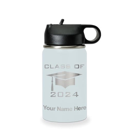 LaserGram Personalized Water Bottle, Grad Cap Class of 2023, 2024, 2025, 2026, 2027, Stainless Steel Double Wall Vacuum Insulated with Flip Top Straw, Custom Engraved Gift (12oz / 335ml Light Blue) - color: Light Blue, size: 12 Ounces