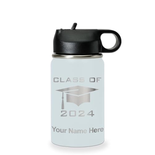 LaserGram Personalized Water Bottle, Grad Cap Class of 2023, 2024, 2025, 2026, 2027, Stainless Steel Double Wall Vacuum Insulated with Flip Top Straw, Custom Engraved Gift (12oz / 335ml Light Blue) - color: Light Blue, size: 12 Ounces