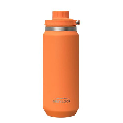 Greylock 20 oz Insulated Water Bottle with Straw Lid, Reusable Stainless Steel Sports Water Bottles with Foldable Handle, Leak Proof, Double-Wall Vacuum Insulation, 24 Hours Cold(Tangerine) - color: Tangerine, size: 20 Ounces