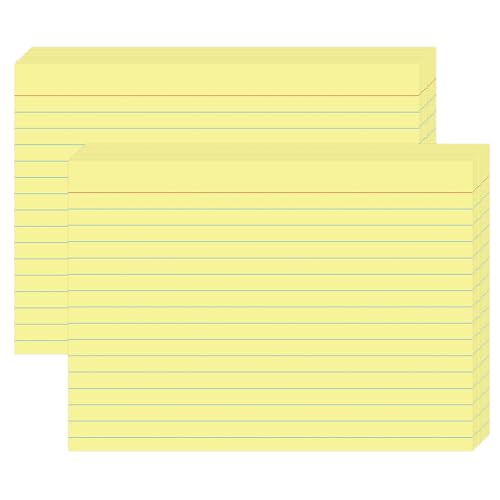 5x7 Yellow Recipe Cards (100 Pack), Heavyweight 160gsm Yellow Index Cards for Kitchen & Home Organization — College Ruled & Blank Back, Large Lined Note Cards for Meal Prep & Filing - color: Yellow