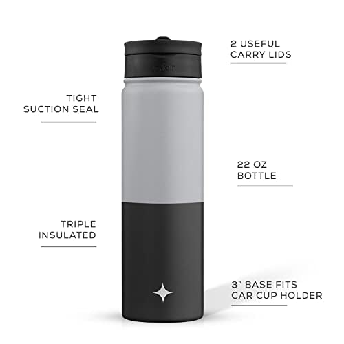 JoyJolt Triple Insulated Water Bottle with Straw Lid AND Flip Lid! 22oz Water Bottle, 12 Hour Hot/Cold Vacuum Insulated Stainless Steel Water Bottle. BPA-Free Leakproof Water Bottles - Thermos Bottle - color: Gray/Black, size: 22 Ounces