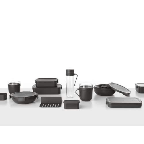Brabantia Make & Take Flat Lunch Box (Dark Gray) Convenient Size for Bags, BPA-Free, Airtight Snap Locks, Microwave & Freezer Safe, Travel Meal Prep Container, 37oz - color: Dark Gray, style: Flat Lunch Box
