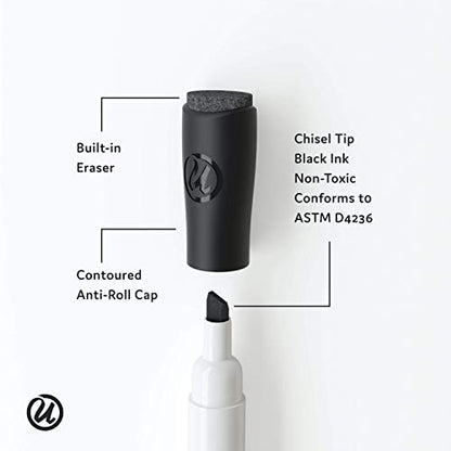 U Brands 드라이 지우개 마커, 파인 팁 화이트보드 마커, 끌 팁, 적은 냄새, 지우개 캡이 있는 블랙 드라이 지우개 마커 세트, 사무실 학교 교실 용품, 12개입 - color: 블랙.