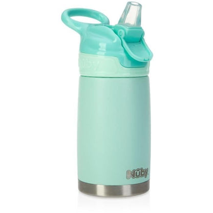 Nuby Thirsty Kids No Spill Flip-It Reflex Stainless Steel Travel Cup or Water Bottle - 10 Oz - 18+ Months - Aqua Mint - Back to School Essentials - size: 10.1 Ounces, style: Aqua