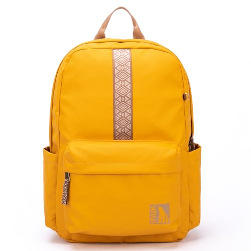INUK Geometric Stripe Laptop Backpack, 13 Inch Water Resistant Backpack for College & Work, Recycled Travel Daypack Made from 24 Plastic Bottles, with Hidden Pocket & Luggage Strap, Dalia Orange - color: Dalia Orange