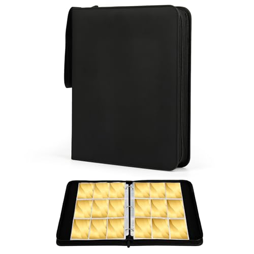 9-Pocket Trading Card Binder, PU Leather Zip Card Binder Album Holds 900 Cards for TCG, Sports Cards, Collectible Cards（BLACK） - color: Black