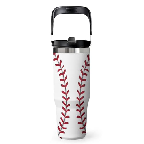 Baseball Tumbler 30oz with Straw and Handle, Stainless Steel Insulated Sports Water Bottle – Baseball Gifts for Moms, Dads, Players and Coaches – Mothers Day Birthday Gift for Baseball Lovers - color: Baseball, size: 30 Ounces