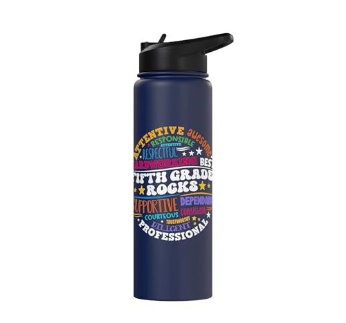 Fifth Grade Rocks Teacher Student - 5th Grade Back to School Stainless Steel Insulated Water Bottle - color: Navy Blue