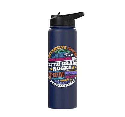 Fifth Grade Rocks Teacher Student - 5th Grade Back to School Stainless Steel Insulated Water Bottle - color: Navy Blue
