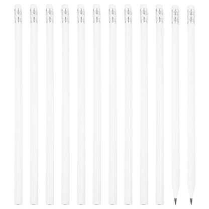 PATIKIL Round Pencils, 12 Pcs Triangle HB Graphite Pencil Wooden Pencils with Eraser for Classroom Office Writing Drawing Supplies, White - color: White