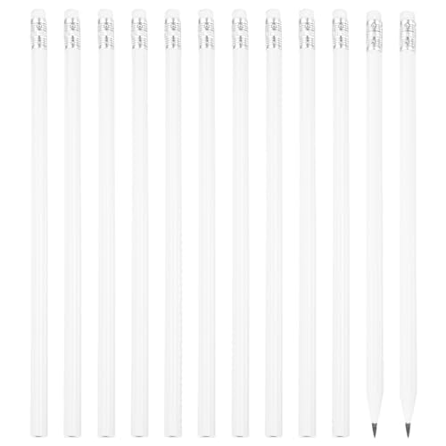 PATIKIL Round Pencils, 12 Pcs Triangle HB Graphite Pencil Wooden Pencils with Eraser for Classroom Office Writing Drawing Supplies, White - color: White