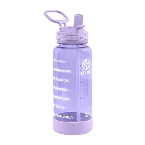 Takeya Motivational Water Bottle with Straw Lid and Time Marker (32 oz, Vivacity Purple) - Leakproof, BPA Free Water Bottle for Daily Intake Tracking - color: Vivacity Purple, size: 32 Ounces