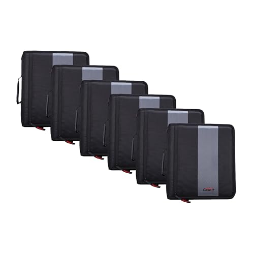 Case-it School Zipper Binder | 2-Inch O-Rings | 350-Sheet | D-251 Jet Black | Classic, Multiple Storage Pockets, Shoulder Strap, School & Office Organizer, 6-Pack - color: A Jet Black, size: 6 Pack