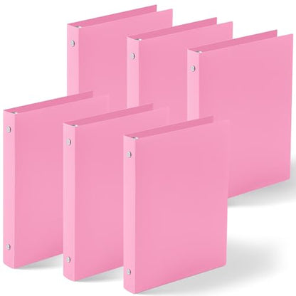 Henoyso 6 Pcs Plastic 1 Inch Mini 3 Ring Binders Fits 5.5" x 8.5" Paper, Holds(Capacity 200 Sheets), Flexible Three Round Rings Small Pink A5 Binders Bulk for School, Office Use, Photo Album - color: Pink, size: 1 Inch