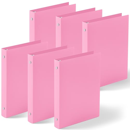 Henoyso 6 Pcs Plastic 1 Inch Mini 3 Ring Binders Fits 5.5" x 8.5" Paper, Holds(Capacity 200 Sheets), Flexible Three Round Rings Small Pink A5 Binders Bulk for School, Office Use, Photo Album - color: Pink, size: 1 Inch
