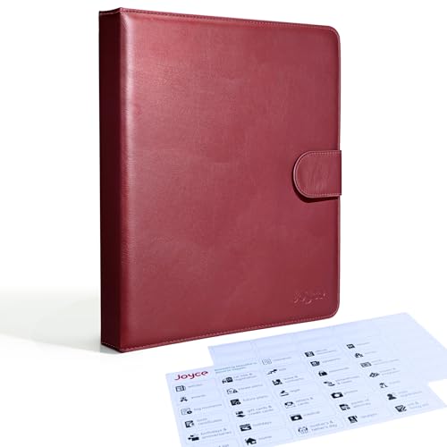 JOYCE Important Document Organizer 14 Expanding Pockets,Rose Red | Waterproof leather binder with 13 Card Slots for Passports, Birth Certificates, Tax Files and Wills - color: Rose Red - Leather