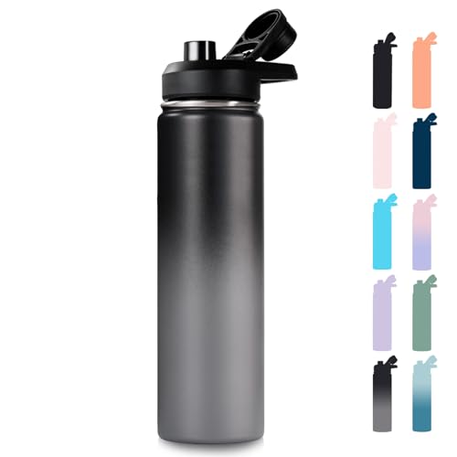 Fijinhom Insulated Water Bottle with Handle, 304 Stainless Steel Water Bottles with Wide Mouth, Double Wall Vacuum Sports Water Bottle, BPA Free, Keep Cold and Hot, 24 Ounces, Black/Gray - color: Black/Gray, size: 24 Ounces