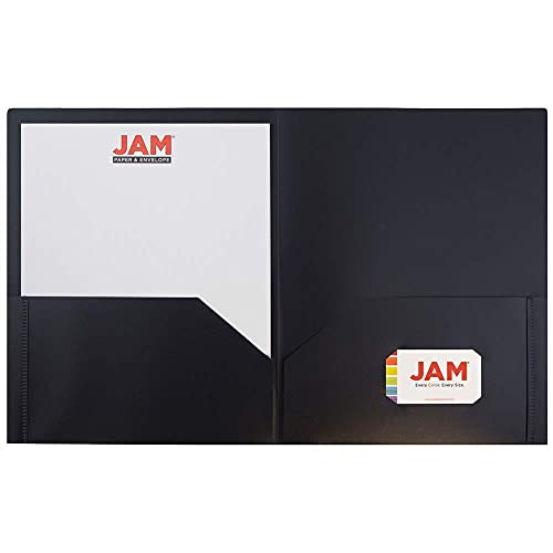 JAM PAPER Plastic 2 Pocket POP Folders - Durable School Folders - Black - 6/Pack - color: Black, size: 6 Per Pack