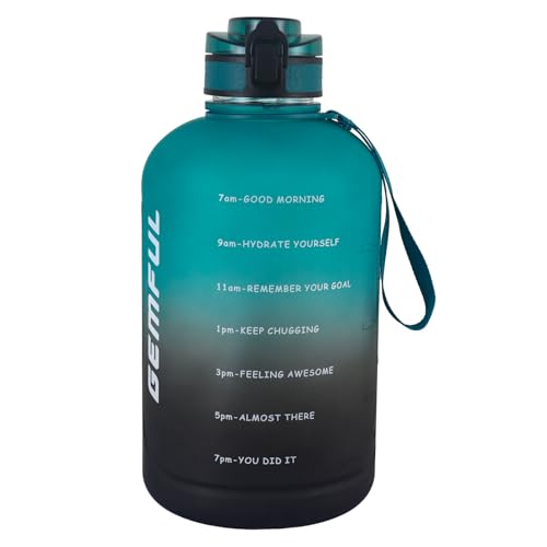 GEMFUL 3L Water Bottle with Straw Time Marker 100oz Motivational Big Bottles Leakproof Water Jug BPA-Free for Gym Sports Fitness for Men Women (Green Black with Removable Straw) - color: 3L Green Black with Straw