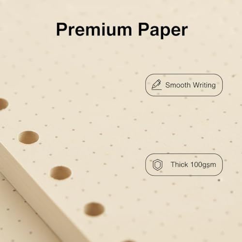 A5 Binder Refill Paper, 6-Hole Dot Grid, 160 Sheets No Bleed | 160 Sheets/320 Pages, Dot Grid Ruled Paper, Thick No Bleed Through, A5 6-Ring Binder Planner Refill Inserts - style: Dotted Paper