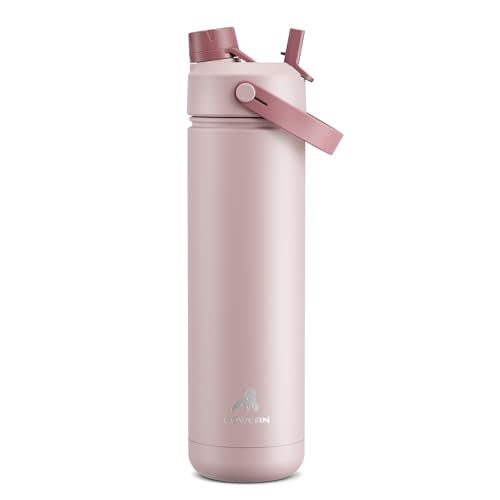 POWCAN 26 oz Insulated Water Bottle with 2-in-1 Straw and Spout Lid, Keep Cold 24H, Leak-Proof, Fits in Car Cup Holder, Stainless Steel Water Bottle for Sports, Travel, Gym, and School (Dried Rose) - color: Dried Rose, size: 26 Ounces