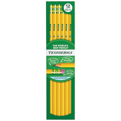 Ticonderoga Wood-Cased Pencils, Unsharpened, #2 HB Soft, Yellow, 12 Count - size: 12 Count (Pack of 1), style: #2 Soft