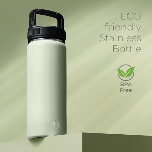 SipX™ 18 oz Insulated Water Bottle with 3 Lids – Leakproof Stainless Steel, Triple Insulated – Cold 24 Hours/Hot 12 Hours – Durable Bottle for School, Gym, Travel – Green - color: Green, size: 18 Ounces
