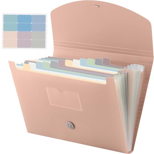 Cholemy Expanding File Folder 13 Pockets File Organizer with Labels A4 Letter Size Receipt Document Organizer Plastic Expandable Filing Folders for School Teacher Student Office Home(Pink) - color: Pink