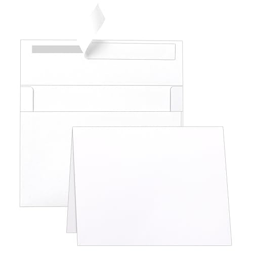 Guakicae 100 packs White Blank Cards and Envelopes 5 x 7 Heavyweight Folded Cardstock and Printable A7 Envelopes Self Seal for Wedding Invitations, Greeting Cards, Mailing, Party - color: White, size: 5x7-100pcs