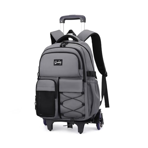 Rolling Backpack for Boys with Wheels Roller Laptop Bookbag for Kids | Trolley Bag for School Wheeled School Bag for Teen Boys Gray - color: H 6 Wheels-dark Grey