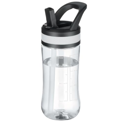 14oz Clear Kids Water Bottle with Straw Lid, BPA-Free Tritan, Measurement Scale, Sturdy Handle Wide Mouth Leak-proof Reusable Plastic Bottle for Boy& Girls, Back to School（Clear） - color: Clear