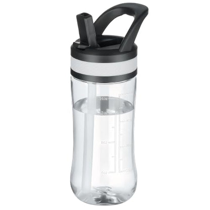 14oz Clear Kids Water Bottle with Straw Lid, BPA-Free Tritan, Measurement Scale, Sturdy Handle Wide Mouth Leak-proof Reusable Plastic Bottle for Boy& Girls, Back to School（Clear） - color: Clear