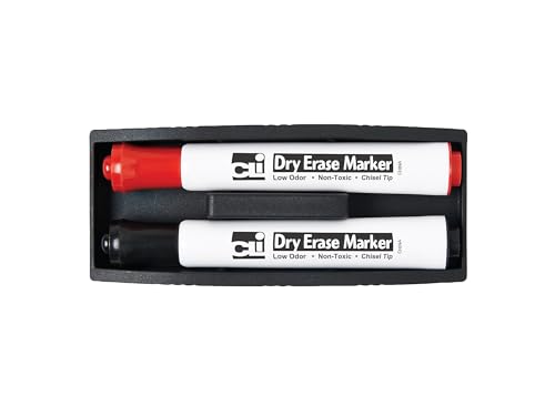 Charles Leonard Magnetic Whiteboard Eraser with 2 Dry Erase Markers, 1 Pack (74532), Rectangular, Red-Black - size: 1 Count (Pack of 1)