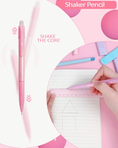 JIZHIYUAN Mechanical Pencil Set with Pink Pencil Case,12X Pastel Mechanical Pencil 0.5mm-2.0mm with 564X HB+36X Color Leads for Writing, Drafting, Drawing, Sketching Ideal College Study Essentials - color: Pink
