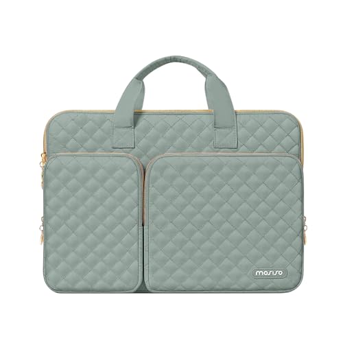 MOSISO 360 Protective Laptop Case 14 inch, 14 inch Laptop Sleeve Compatible with HP Lenovo Dell ASUS Acer, HP Stream, Dell Latitude, Square Quilted Bag Cover with 2 Pockets&Handle&Belt, Antique Green - color: Antique Green, size: 14 inch