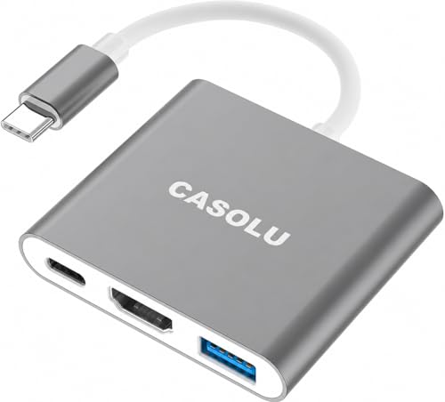 USB-C to HDTV Adapter, 3-in-1 Hub, 4K@60Hz, 100W PD, USB 3.0, 5Gbps | Type-C Digital AV Multiport Adapter with 100W PD Charging for MacBook, iPad Pro, Surface, Chromebook and More USB-C Devices
