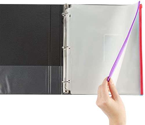 YoeeJob 8 Packs 3-Hole Clear Zipper Binder Pockets, Binder Insert Pages with Card Slots Suitable for School or Office to Organize Document, White - color: White-8 Packs
