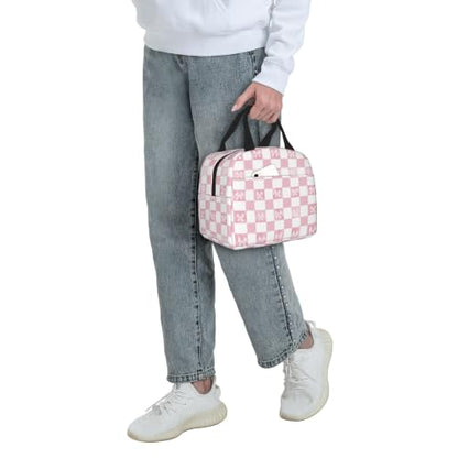 Lunch Bag Pink Check Bow Pattern Insulated Lunch Box Cooler Tote for Adults Student Boys Girls Women Men Work Office School Picnic Beach Reusable Lunchbox Over 3 Years Old - color: B0361